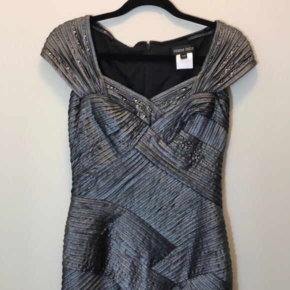 Tadashi Shoji Silver Pleated & Studded Dress - Picture 4 of 7